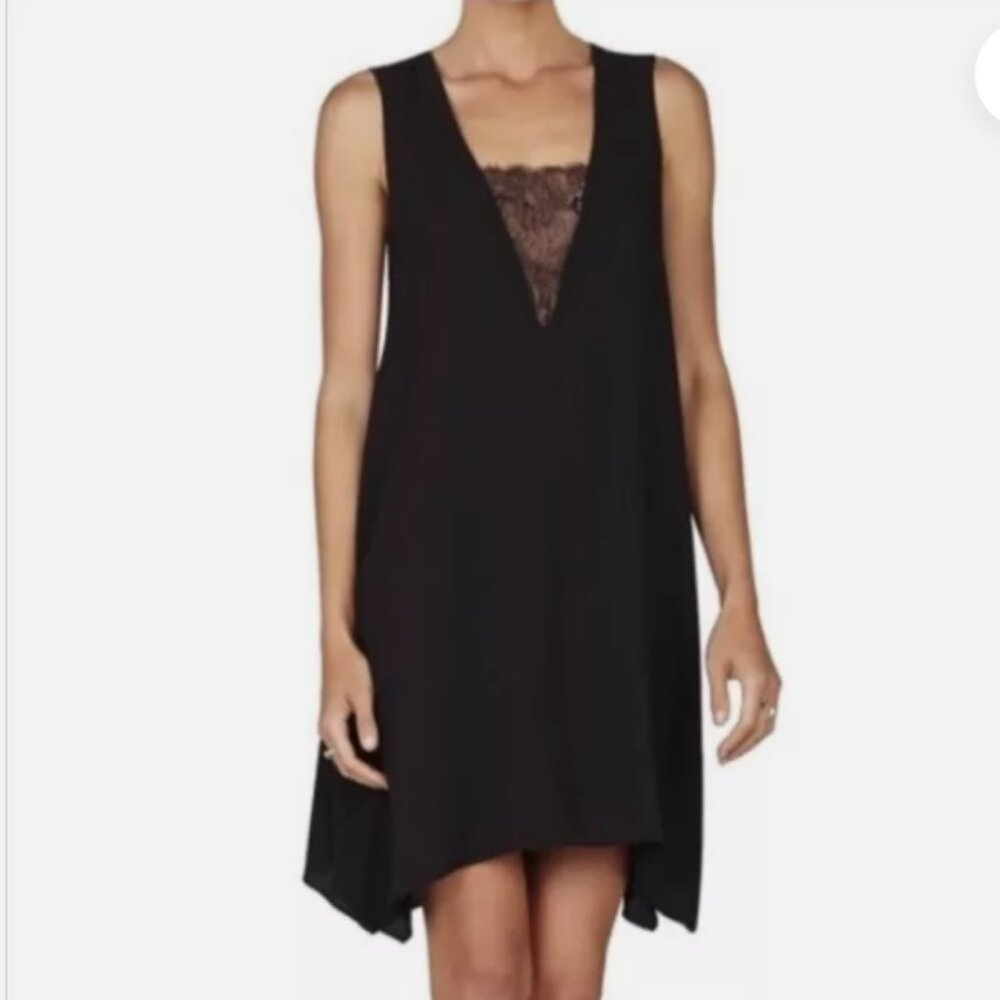 BCBGMAXAZRIA ALIE Lace Inset Black Cocktail Dress - Size M